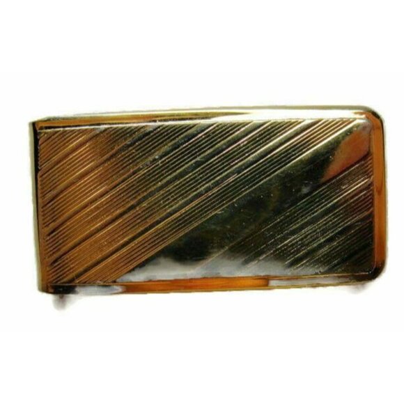 Money Clip Etched Diagonal Lines Gold Tone Wallet Credit Card Cash ID Holder - Picture 6 of 8